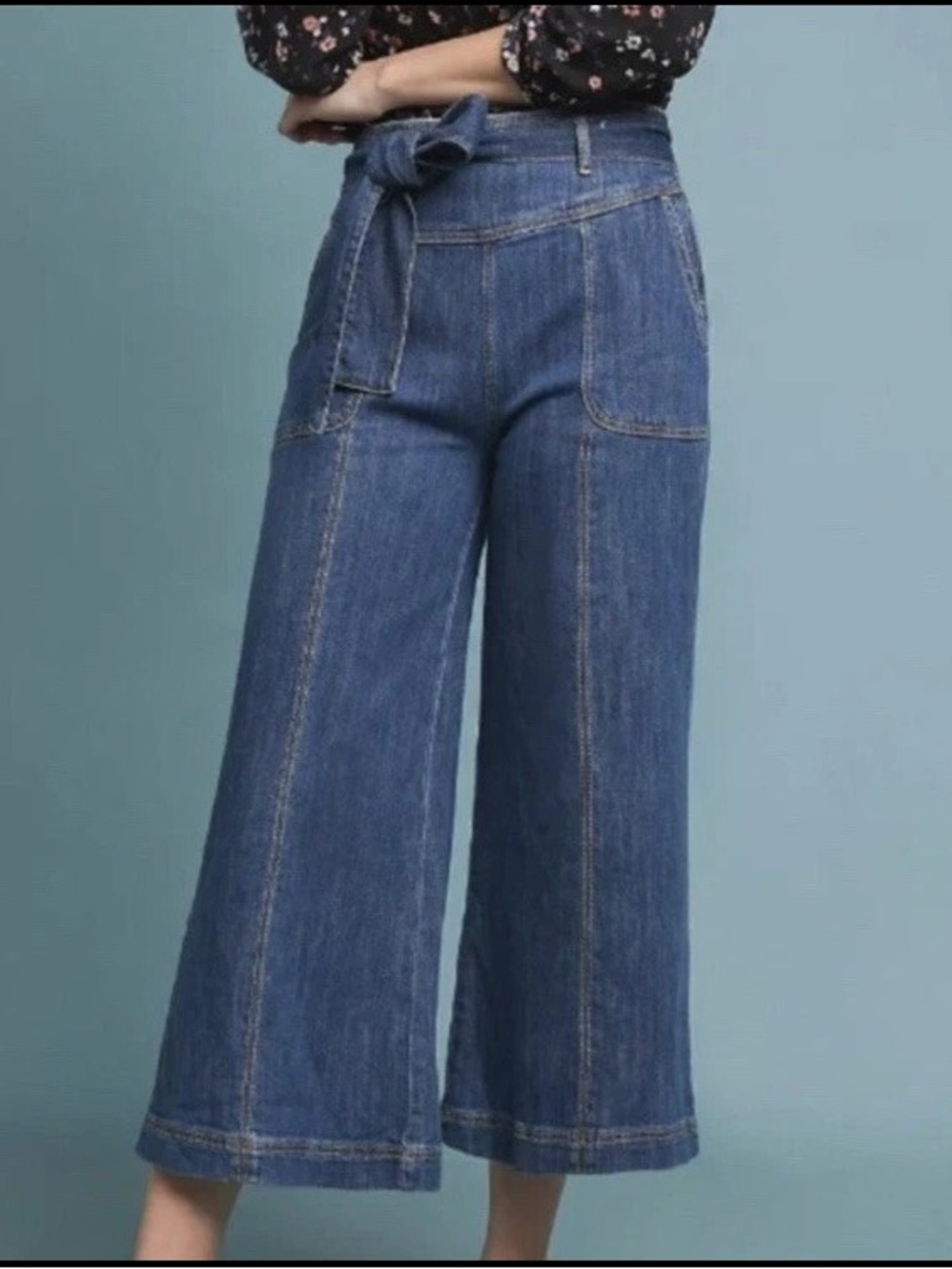 Anthropologie Pilcro Jeans Belted High Rise Cropped Wide Leg Women’s 31 Blue